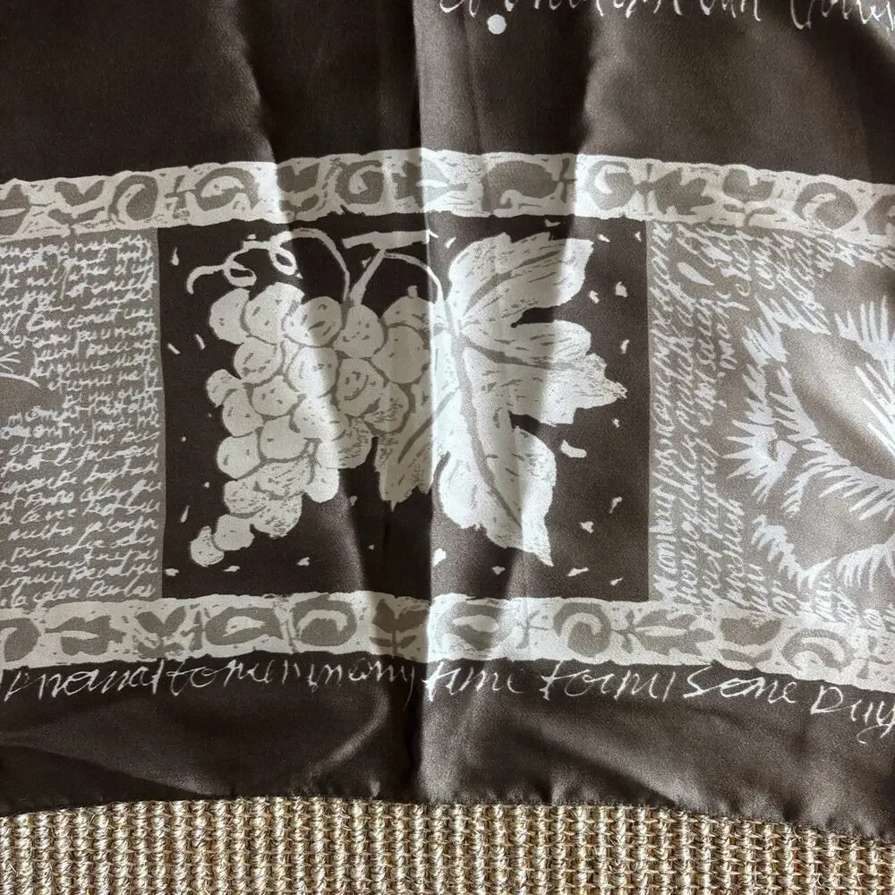 🌿 Vintage Botanical Patchwork Square Scarf | Dark Brown & White